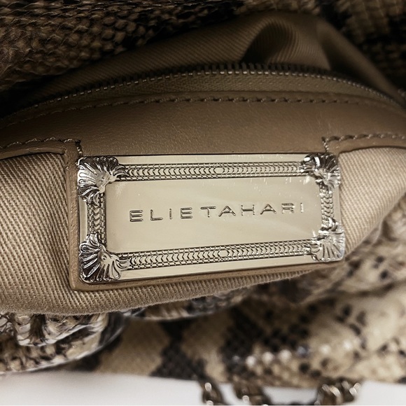 Elie Tahari Emory Cream Tan Snake Embossed Leather Chain Crossbody Shoulder Bag - Picture 6 of 6